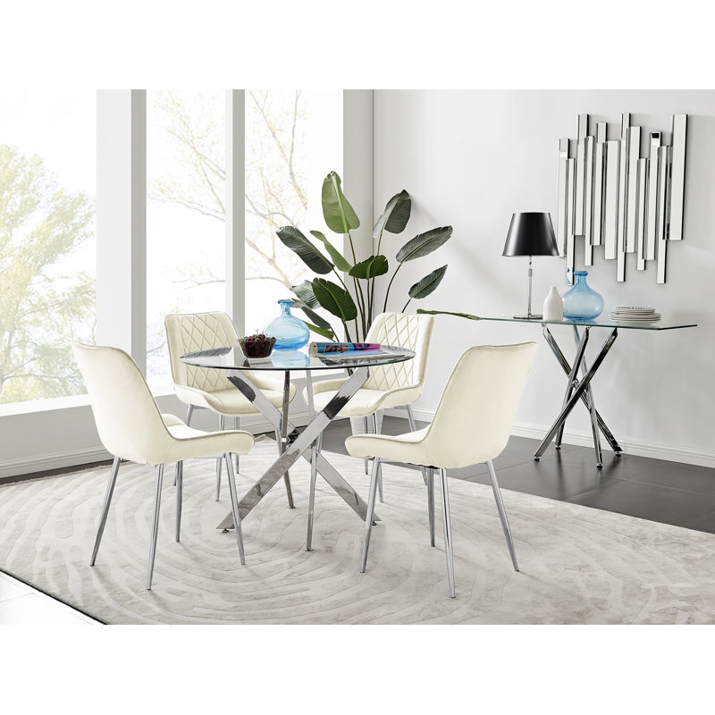 Bernell 4 - Person Dining Set, Cream/Silver