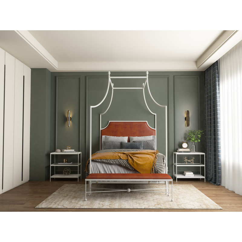 337 Flying Arch Canopy Bed | Complete Canopy, Queen, Matte White/Copper