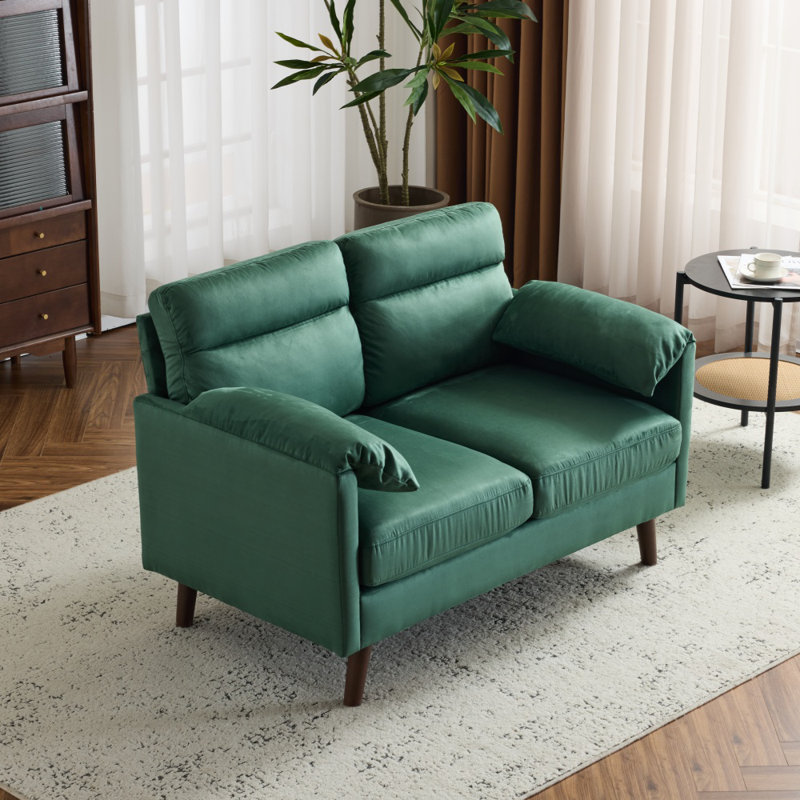 48.8"W Suede Curved Arm Double Sofa Small Loveseat With Cushions , Green