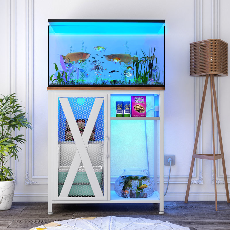 Support d'aquarium rectangulaire Deshayla avec prises de courant et lumière DEL, 30 gallons, Noir