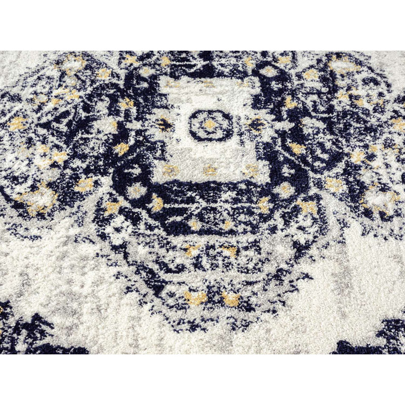 Tapis oriental bleu marine en polypropylène tissé à la machine, Rectangle 8 pi 10 po x 12 pi
