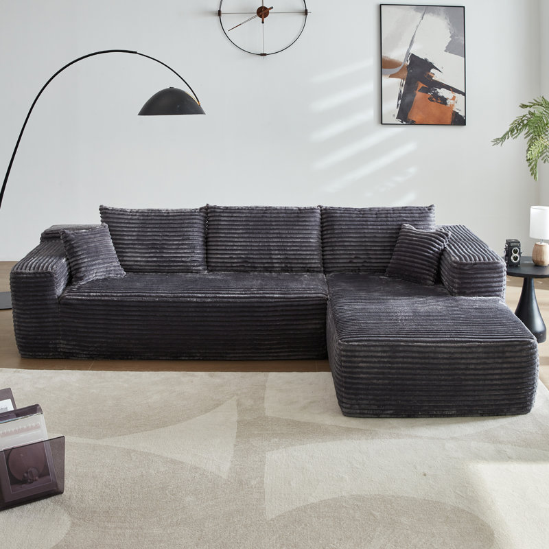 Canapé modulaire 2 pièces Rita, Orienté à droite, 100% polyester gris