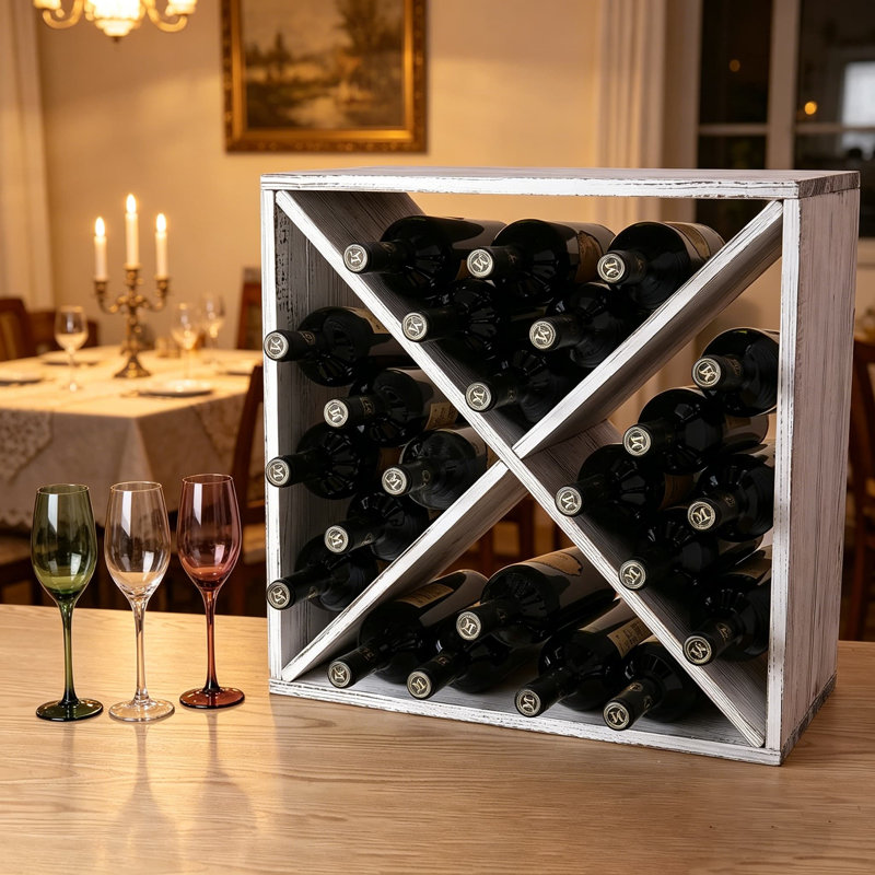 Support à vin empilable en bois pour comptoir ou plancher - conception de cube rustique pouvant contenir 24 bouteilles, assemblage facile avec la quincaillerie incluse