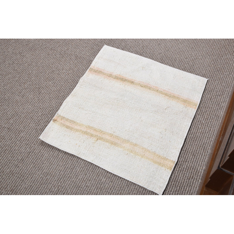 Handwoven Vintage Turkish Oushak Rug with Natural Hemp and Striped Pattern in Beige