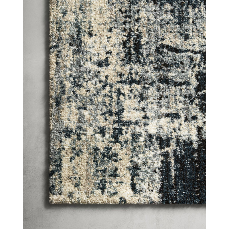 Tapis bleu marine / gris colombe Tergel, Rectangle 11 pi 6 po x 15 pi