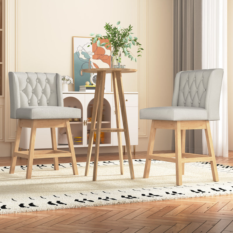  Swivel Counter & Bar Stool With Solid Wood Frame And Upholstered Seat (Set Of 2)
