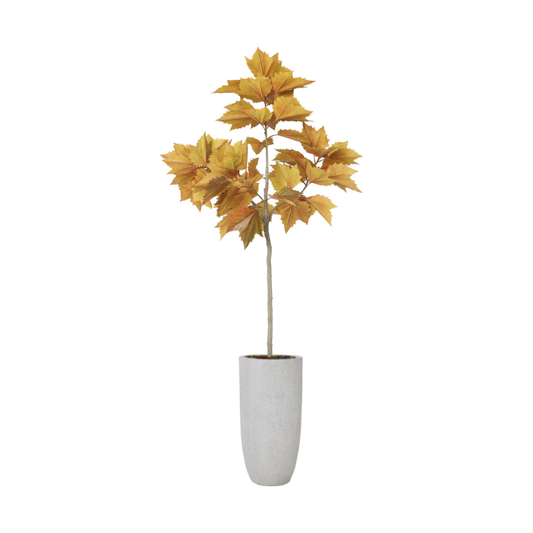 77.3'' Artificial Maple Leaf Tree In A Tall Beige Fiberstone Planter Perfect For Indoor And Outdoor Use Primrue