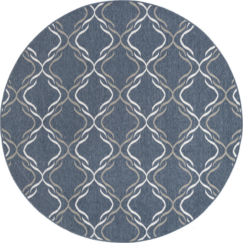 Tapis d'extérieur Preen bleu foncé, Rond 7 pi