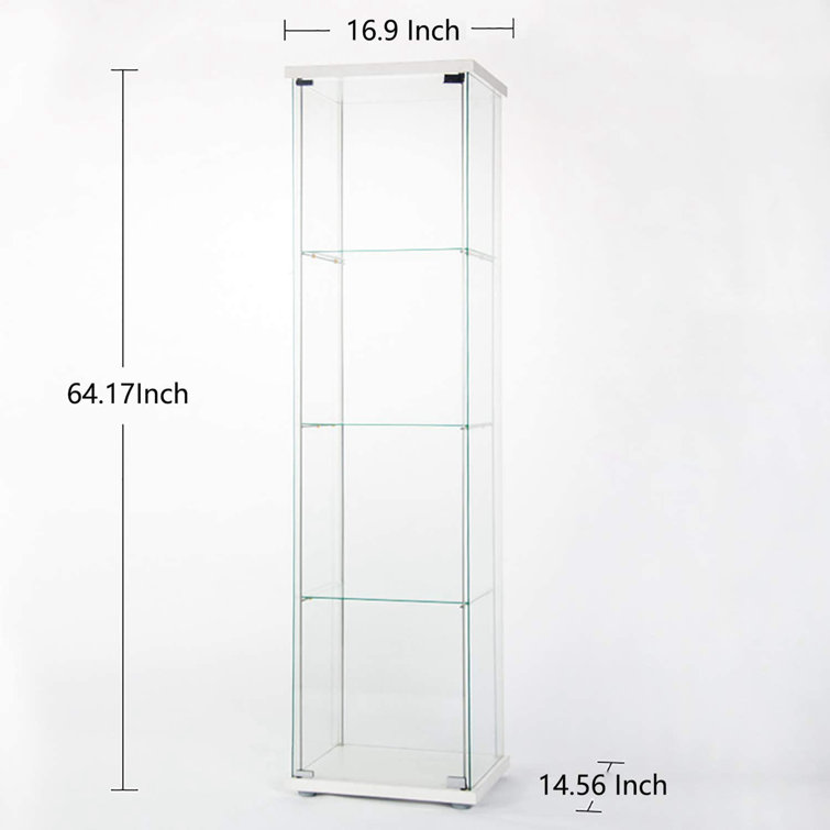 64.5 Figure Display Cabinet with Handles, Locks, Single Doors, Tall  4-Shelf Case Glass Display Cabinet, Floor Glass Bookshelf Collection  Display Case for Living Room Bedroom Home Office, White 