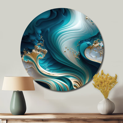 Abstract Geode Turquoise III - Abstract Round Metal Art