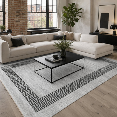 Netline Home Subtle Medallion Grey Traditional Washable Rug