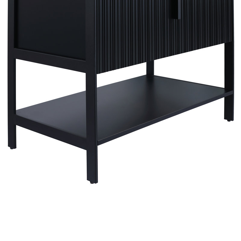 Meuble-lavabo moderne avec plateau en pierre Serenity, Noir mat / noir, 30", Pierre artificielle blanche