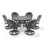 Ensemble de salle à manger de patio rond 6 personnes 48,03 po avec trou pour parasol, 6 chaises pivotantes avec coussins rouges-589928354