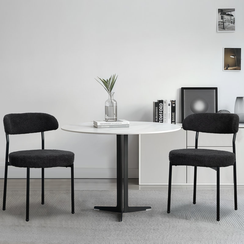 Chaise rembourrée moderne Sherpa Boucle, Noir, Noir, 2