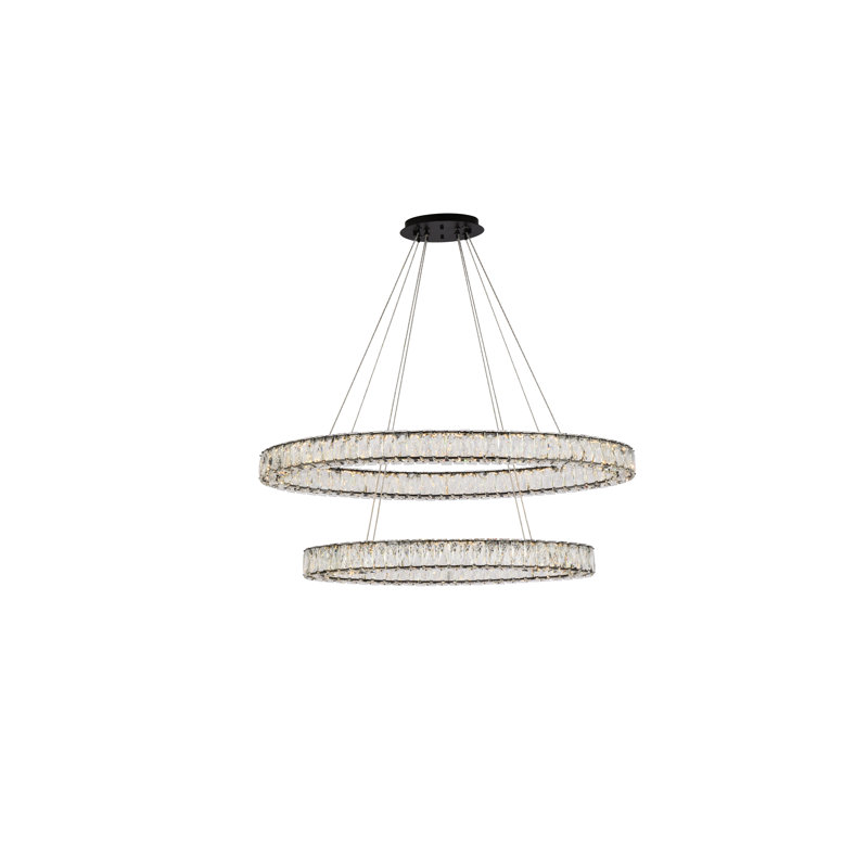 Steveson 2-Light Crystal Oval LED Chandelier, 11" H x 40" W x 18.1" D, Black