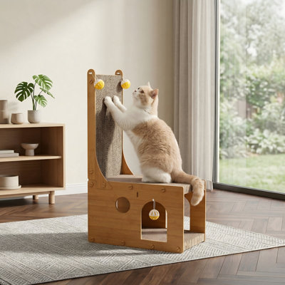 Grattoir vertical en forme de L pour chat avec 4 jouets à billes, protection murale et canapé pour chats d'intérieur