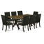 Ensemble de table de salle à manger 9 pièces moderne comprenant une table de salle à manger rectangulaire avec pieds en X et 8 chaises Parsons en tissu bleu, finition noire brossée-334533425-334533427