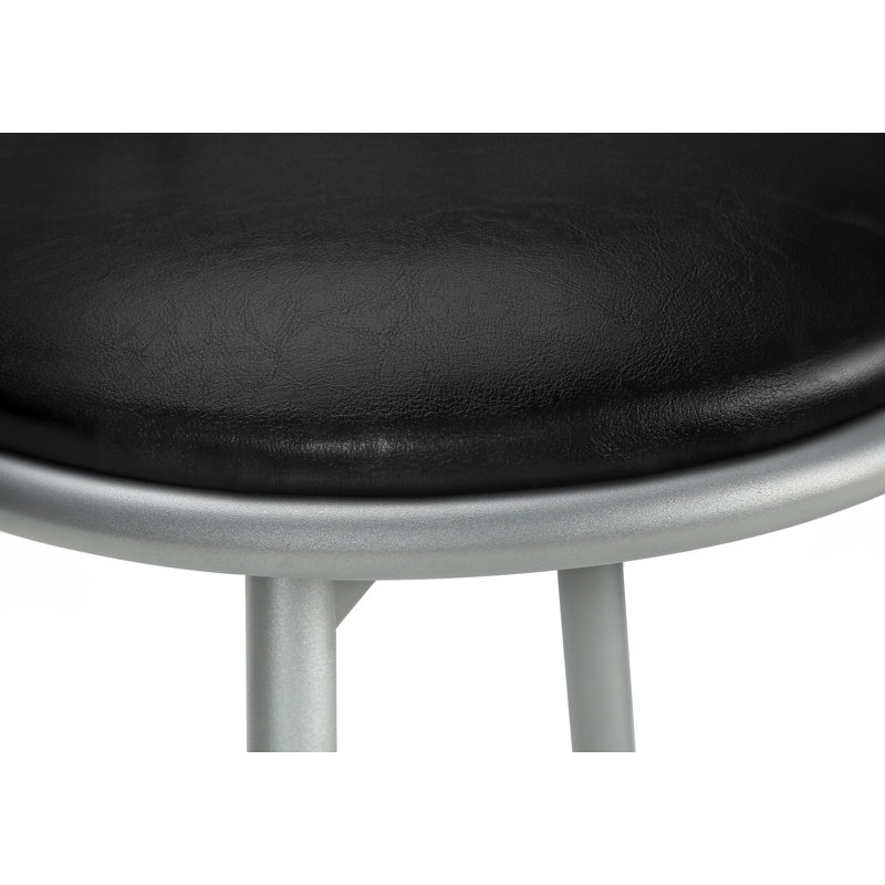 Barstool, Set Of 2, Swivel, Bar Height, Grey Metal, Black Leather Look, Contemporary, Modern
