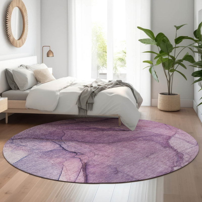 Tapis mauve Premium lavable à la machine Cerrito AMF607, Rond 8 pi