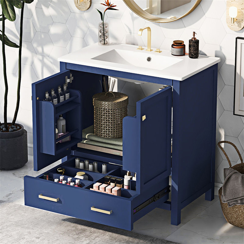 Meuble-lavabo moderne avec lavabo simple, Bleu