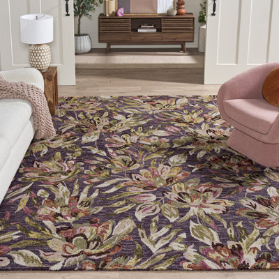 Tapis floral en laine / coton touffeté à la main Kamarli