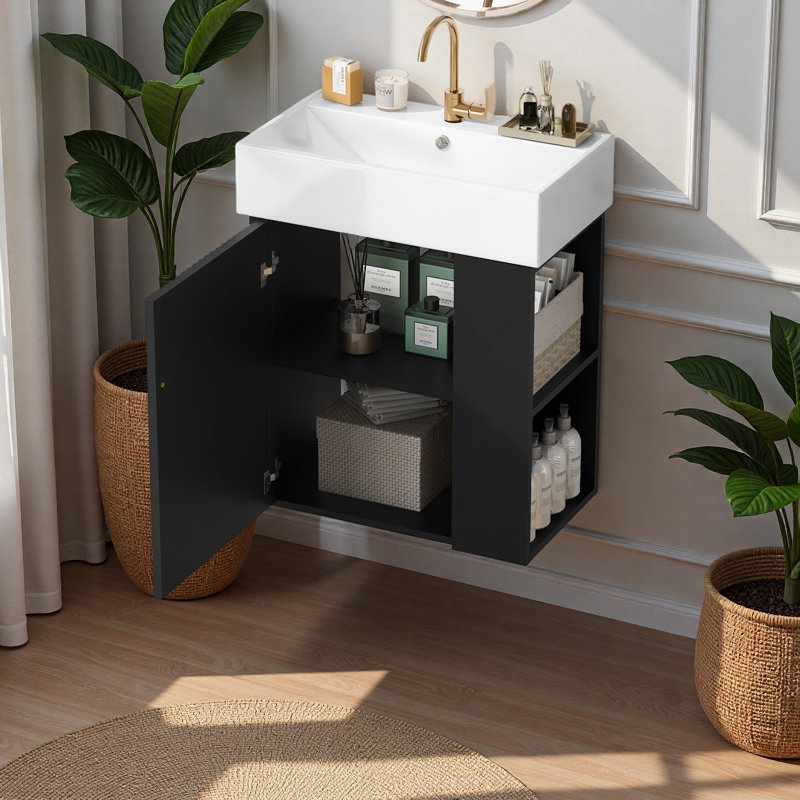 21.6 Inch Modern Floating Bathroom Vanity, Black