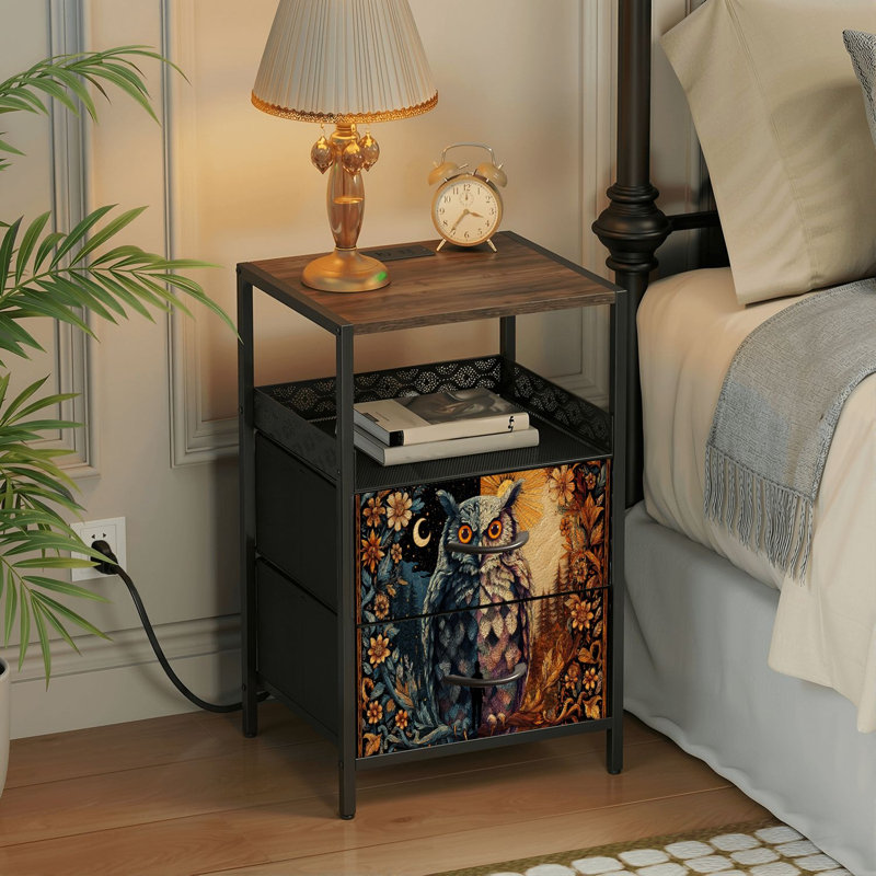 Table de chevet 2 tiroirs avec station de charge, table de chevet avec ports USB et prises USB