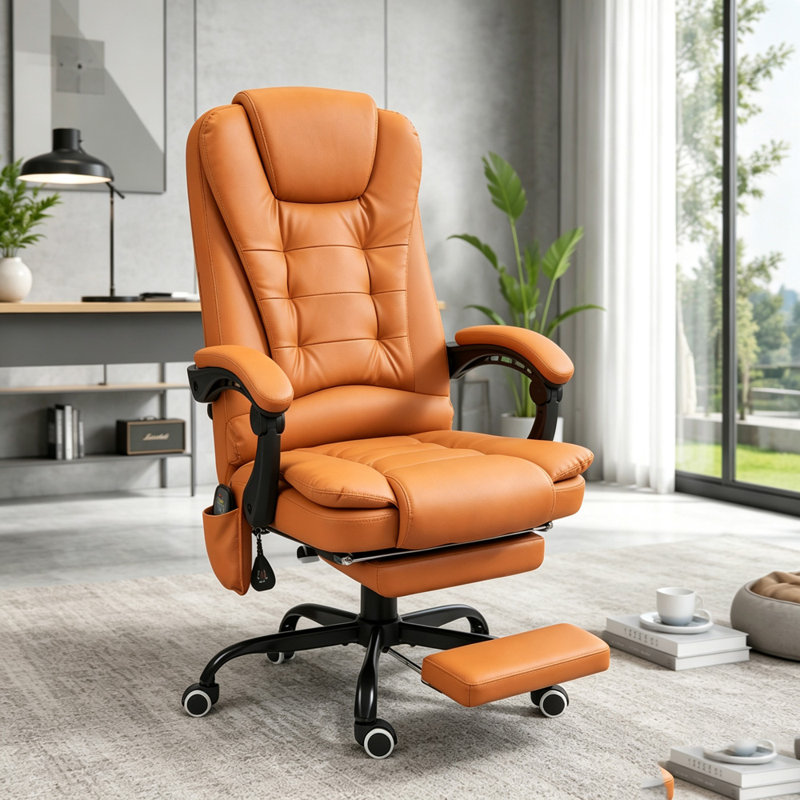 Fauteuil de massage inclinable de massage avec support lombaire et repose-pieds, Simili cuir, Marron clair, Marron clair