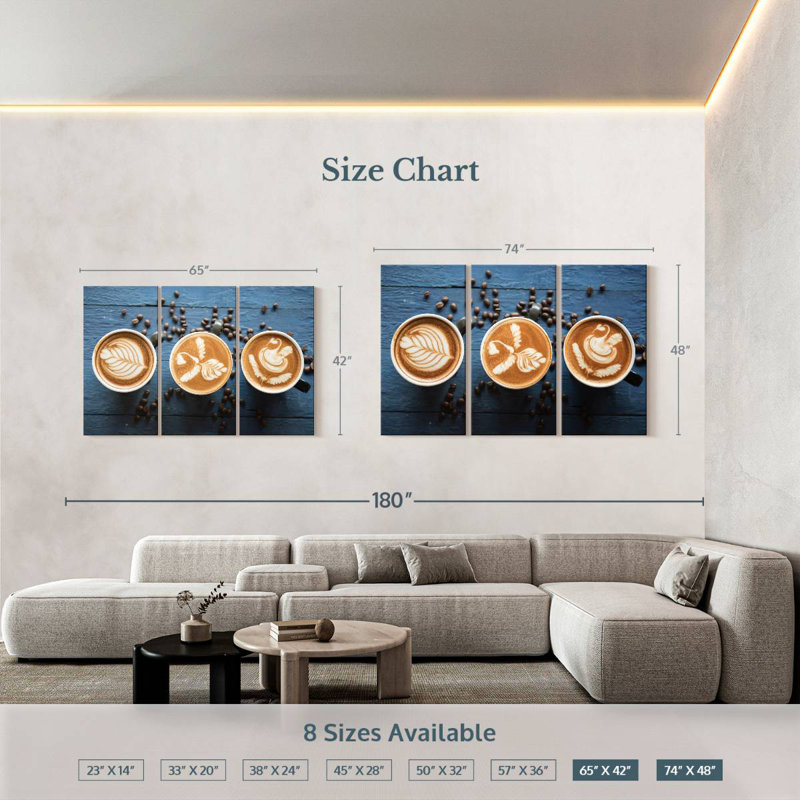 Café au lait Yarlin et grains de café, H 48 po x l 74 po