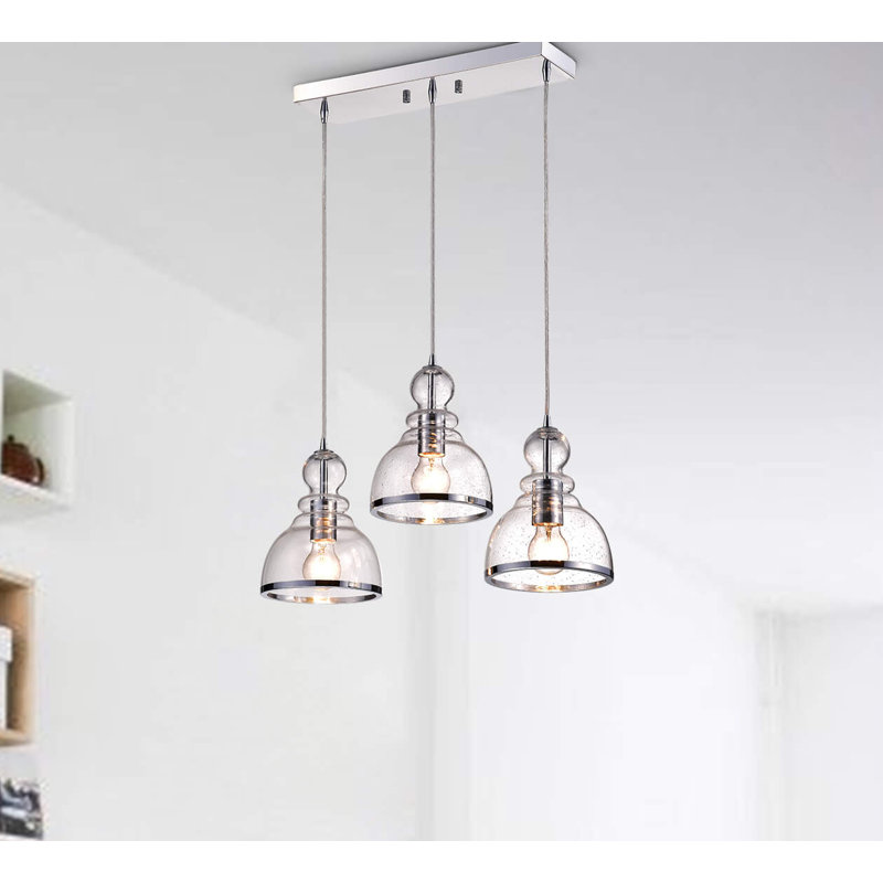 Odeza 3-Light Kitchen Island Chrome Pendant with Glass Bubble Cluster