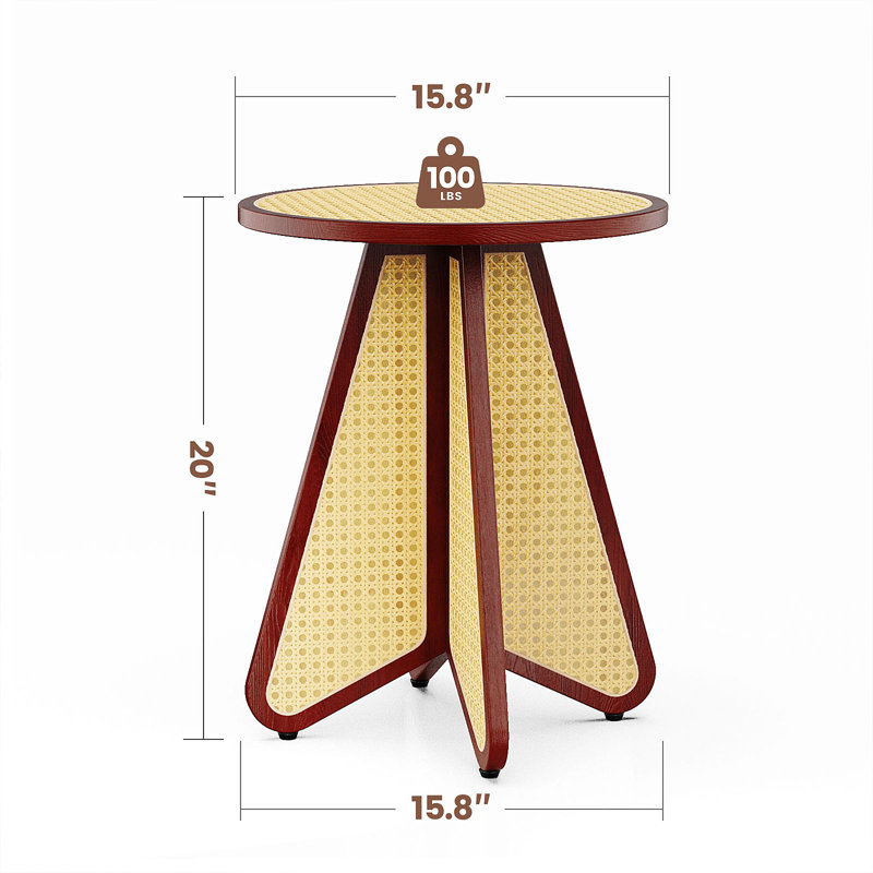 Mid-century Round Side Table Rattan End Table 