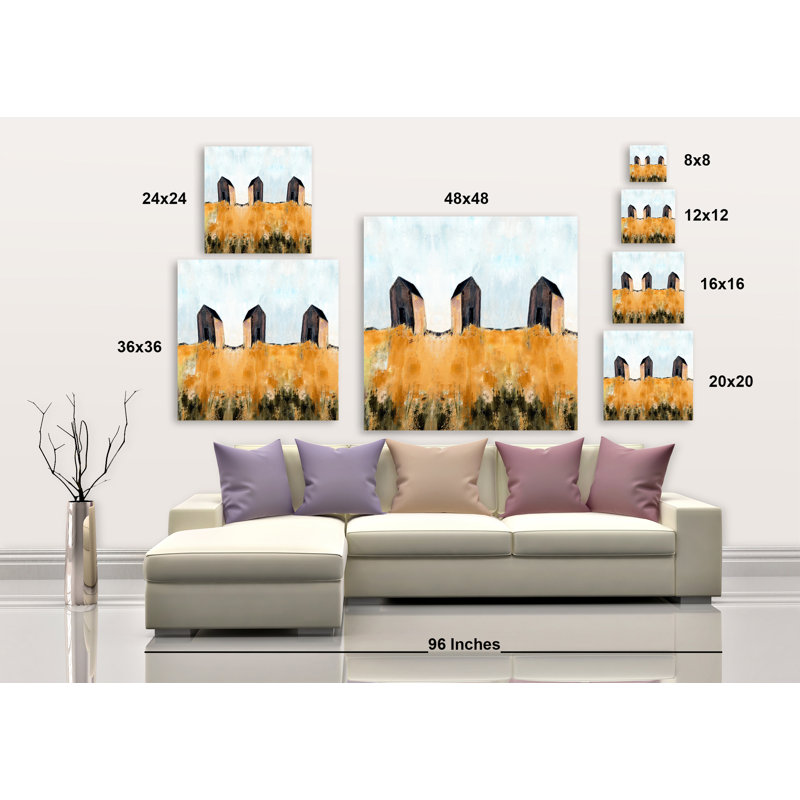 Cabanes III - peinture sur toile tendue, H 8 po x l 8 po x P 0,75 po