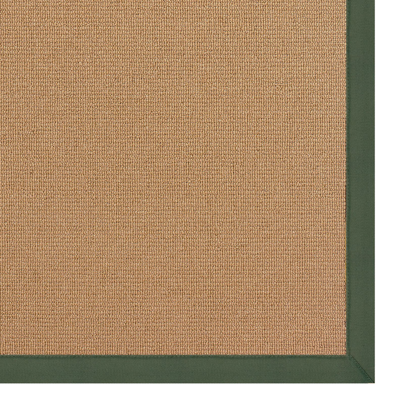 Nannette Handmade Dark Beige Berber with Green Cotton Border Made in the USA Area Rug, Rectangle 5' x 8'