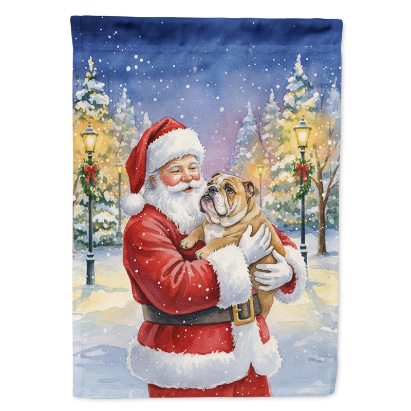 Bouledogue anglais avec le drapeau de la maison du Père Noël, Taille de la maison, Bouledogue anglais