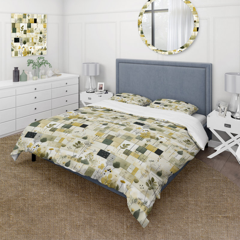 Ensemble de housse de couette Green Cubic Botanical Dreams, Housse de couette simple + 1 taie décorative stan