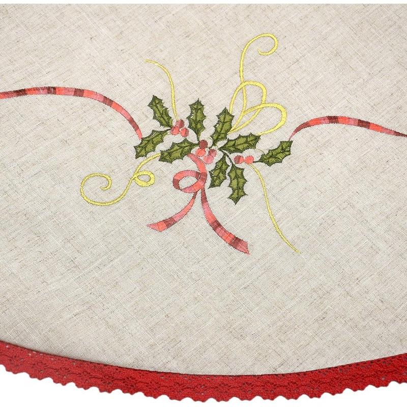 Jupe de sapin de Noël brodée, cache-pied de sapin double couche, décoration festive élégante