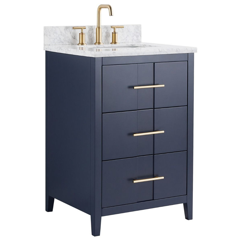 Meuble-lavabo simple 24 po avec comptoir en marbre de Carrare, Marine