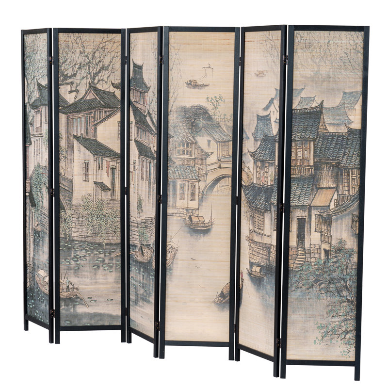Amherst 94.6'' W x 68.9'' H 6 - Panel Solid Wood Folding Room Divider