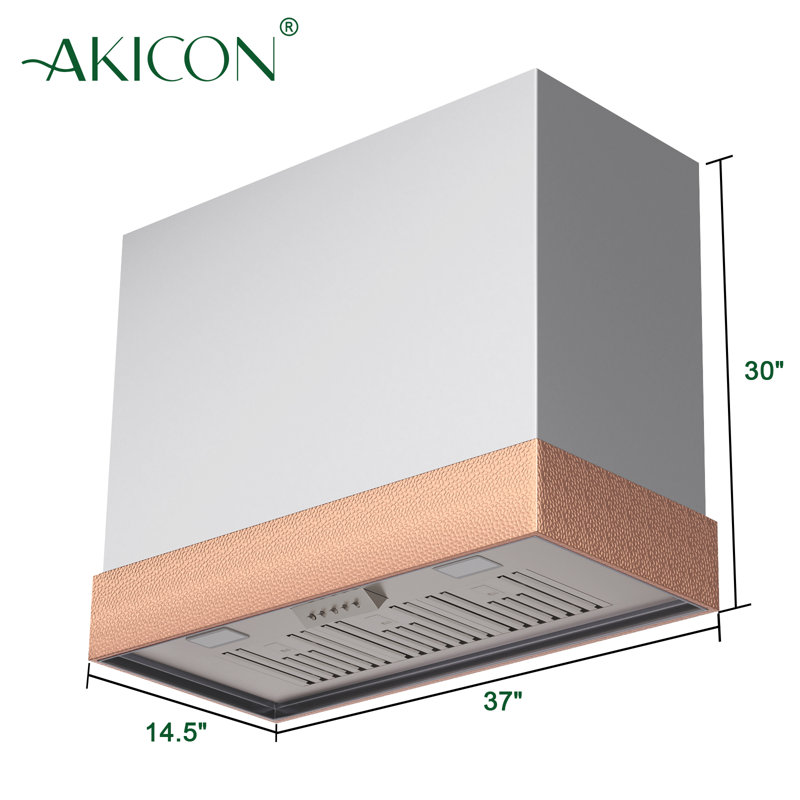 Akicon Stainless Steel 600 CFM Ducted (Vented) Wall Mounted Required Range Hood, Silver/Copper