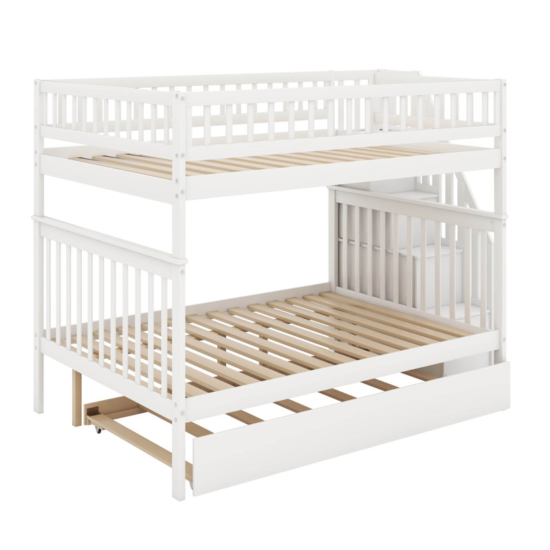 Full Over Full Bunk Bed With Trundle, White