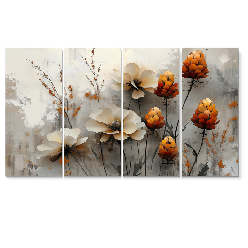 «The Winter Wild Thistle Bloom II», art mural traditionnel - 4 pièces, H 28 po x l 48 po