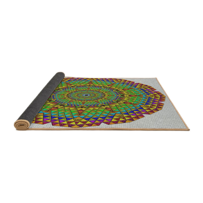 Jaune Tapis décoratif géométrique Safford, Rond 6 pi