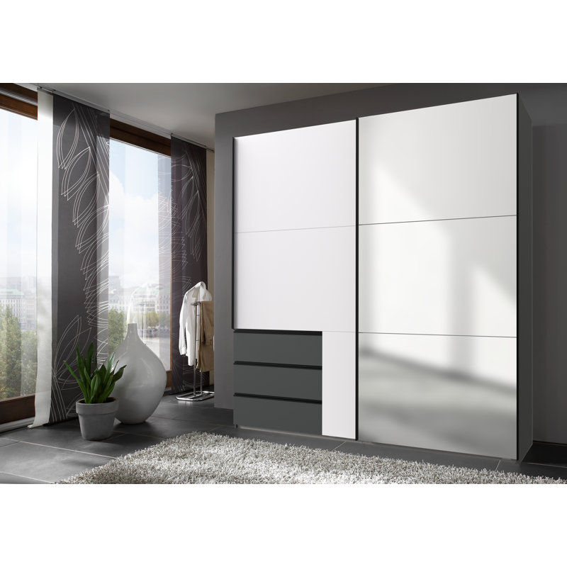 Guardino 2 Door Wardrobe, White/Graphite, 236cm H x 200cm W x 65cm D