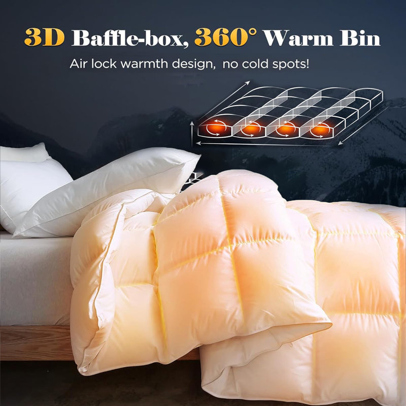  Luxurious Fluffy Soft Feather Down Comforter Warm Breathable Duvet Insert for All Season, Queen