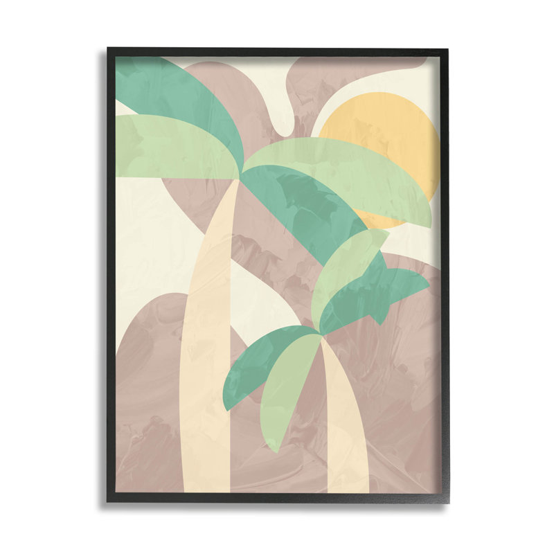 Abstrait, été, palmiers, formes, estampe numérique par Lil 'Rue, Cadre noir, H 20 po x l 16 po x P 1,5 po