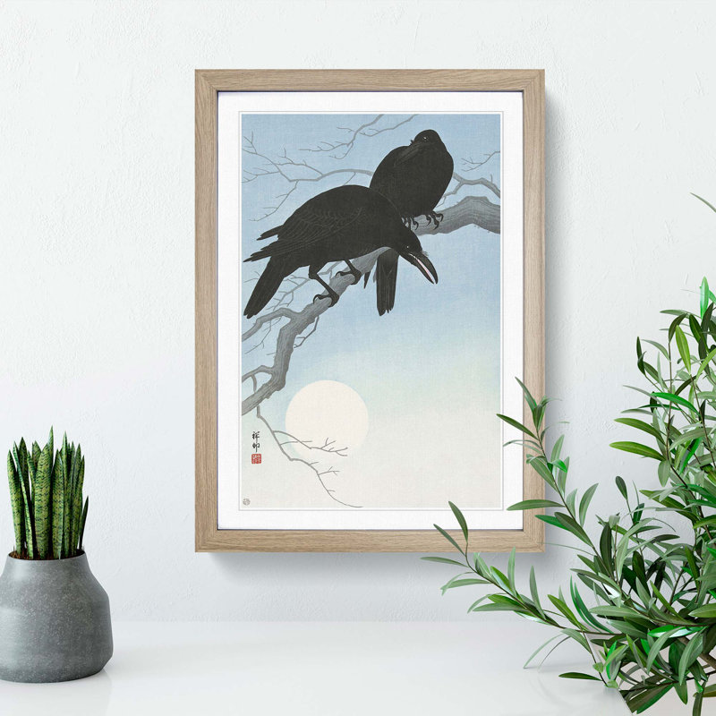 Two Crows by Ohara Koson - Framed Print, 65cm H x 48cm W x 2cm D, Oak Framed