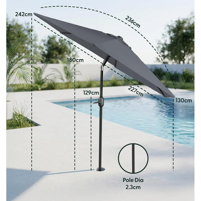 Beach Parasol, 236cm W x 180cm D, Grey