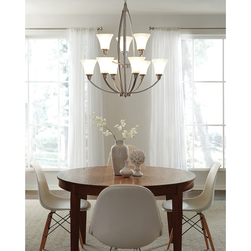 Lustre classique/traditionnel 9 lumières ombrée Irvona, Nickel brossé, Incandescent