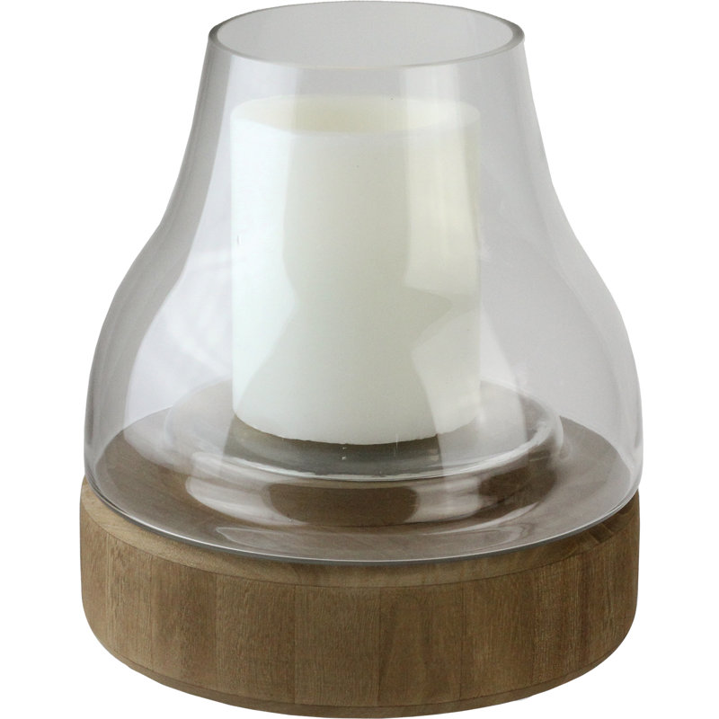Porte-bougie 10,25 "en verre transparent avec base en bois