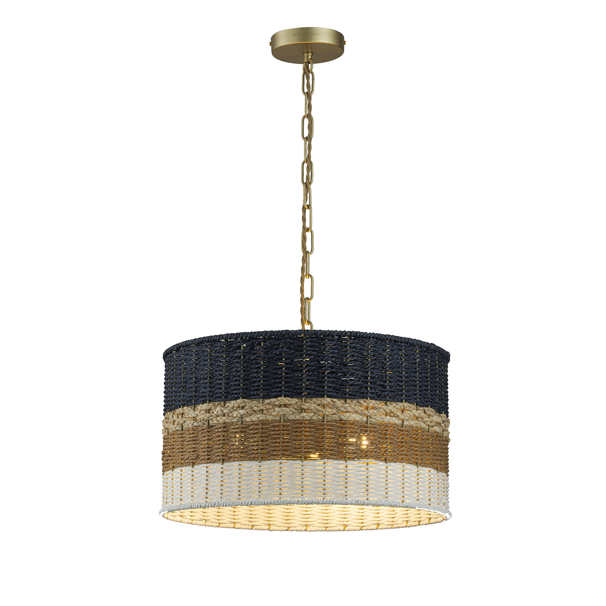 Bay Isle Home Dylan 3- Light Multi Color Coastal Chandelier Modern Natural Rope Drum Pendant Light & Reviews | Wayfair